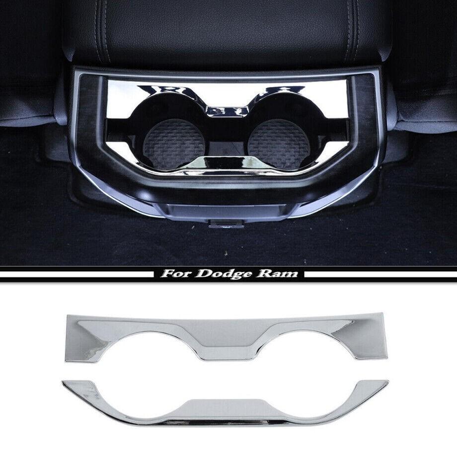 For Dodge RAM 1500 2019-2024 Chrome Interior Rear Water Cup Holder Trim Cover 2*