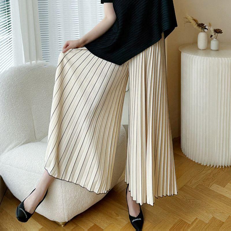 Pantaloni gonna comodi casual larghi a gamba larga da donna, estivi, design plissettato con effetto fluttuante