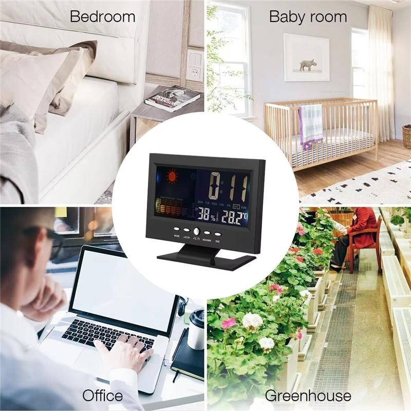 2026 Hot Weather Forecast LED Color Screen Desk Clock Voice Control Digital Thermometer Calendar Desk Alarm Clock