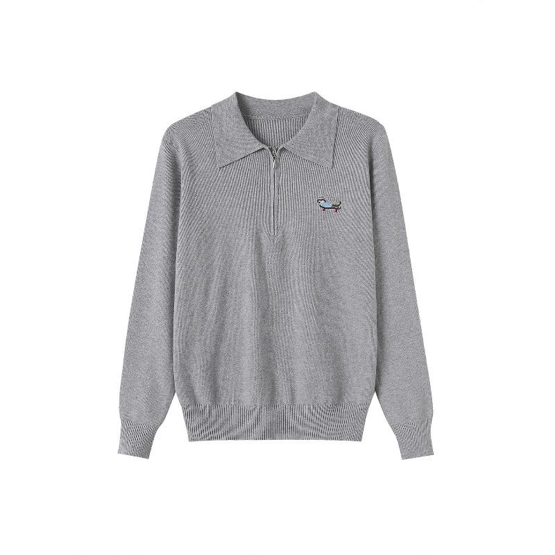 Spring and Autumn New Knitted Top Loose Lapel Bottom Shirt Thin Retro Embroidered Polo Neck Long Sleeve