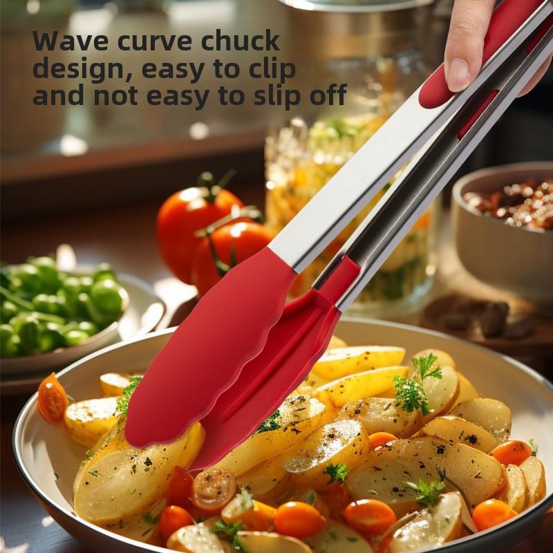 Outdoor camping silicone food tongs stainless steel barbecue tongs food tongs steak tongs heat-resistant kitchen tool tongs