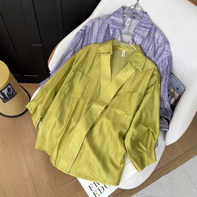 Luxury High-end Linen Shirt European Lazy Style Loose Large Size Commuting Chic Lapel Top