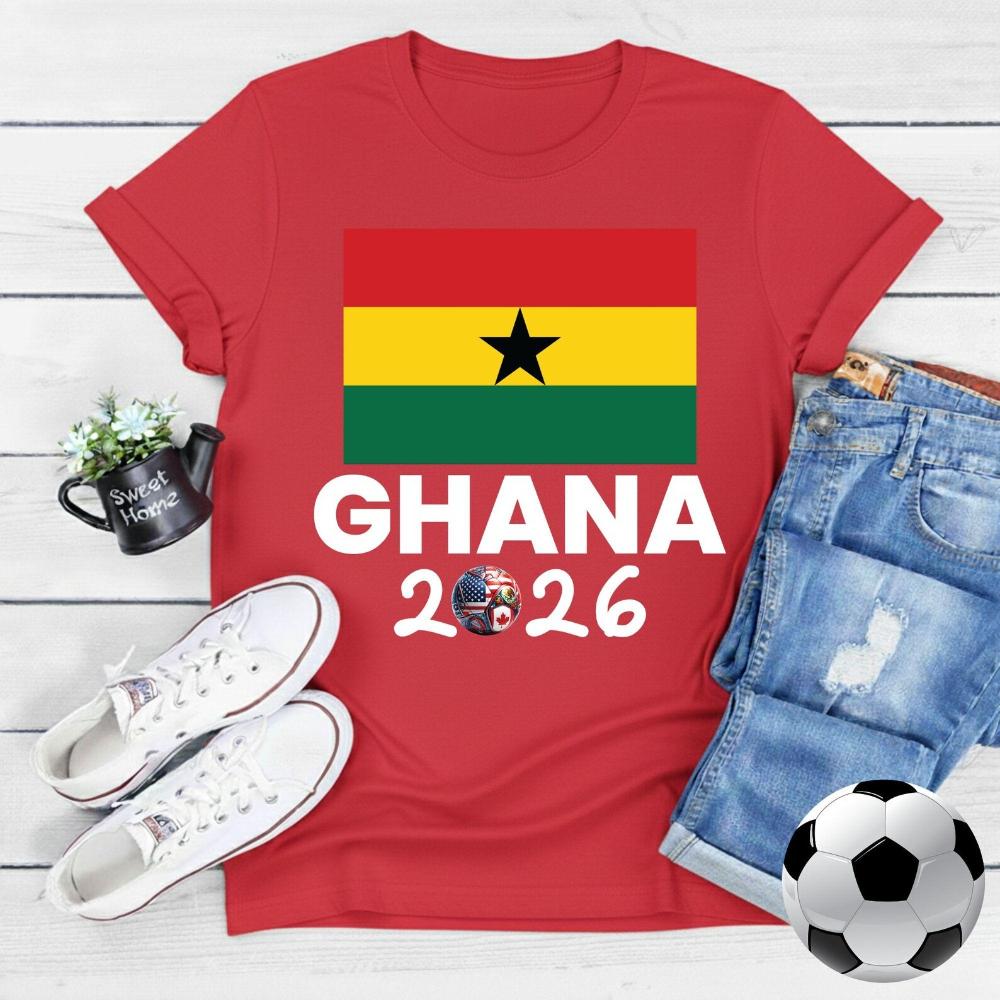 Ghana 2026 Flagge T-Shirt Patriotisches Unterstützer-T-Shirt Herren Damen Sommer Mode Rundhals Baumwoll-Oberteile Fußball Party Zubehör Kleidung