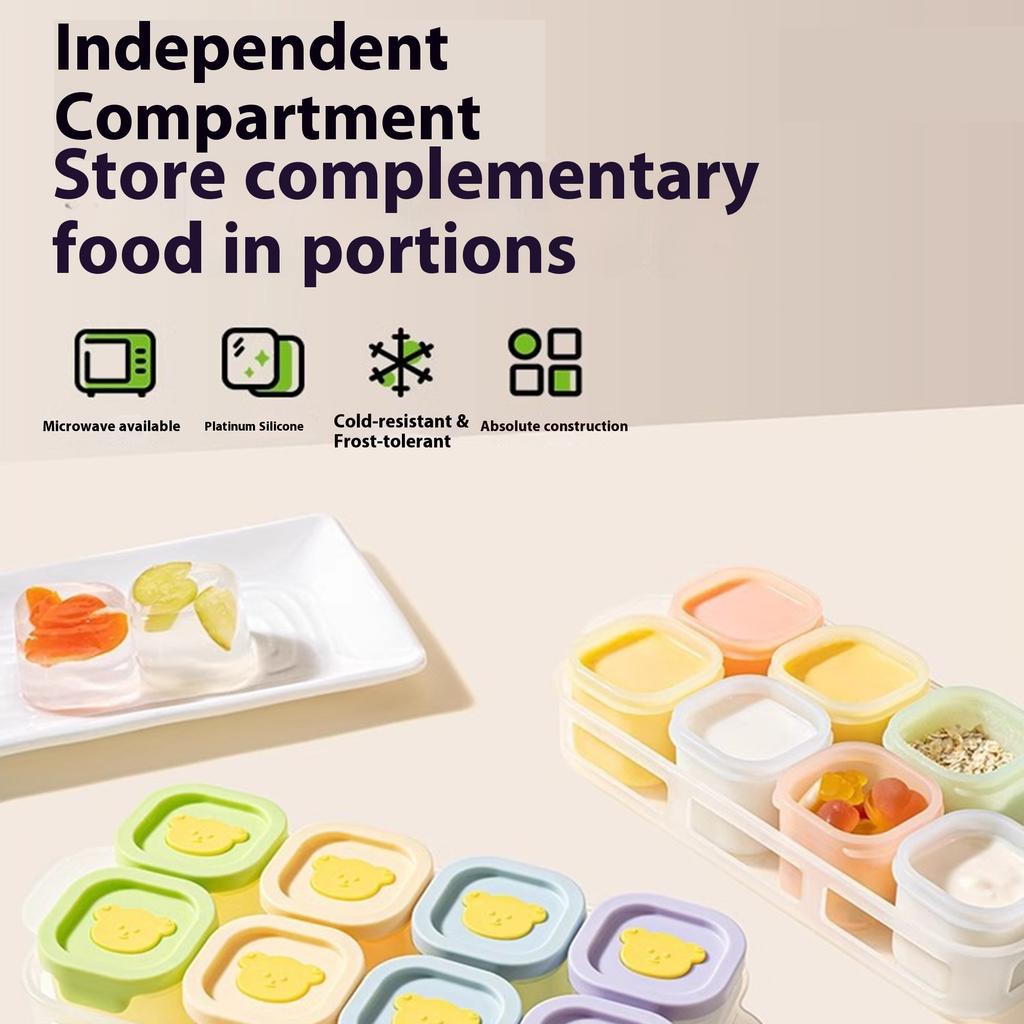 Baby food supplement box storage frozen grid silicone mold can be cooked meat mud complementary food packing box ice grid