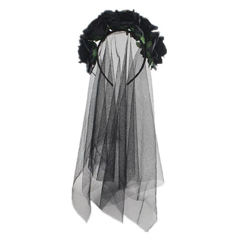 Halloween Floral Veil Headbands Mesh Lace for Women Cosplay Carnival Hair Props