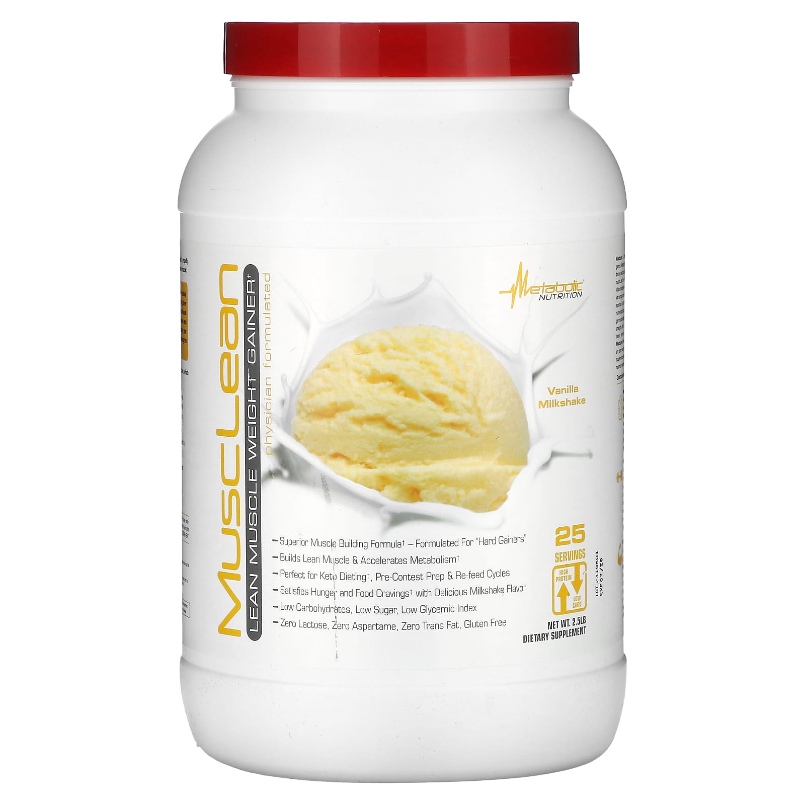 

Metabolic Nutrition, Muslin, Lean Muscle Gain, Vanilla Milkshake Flavor, 2.5 lb.
