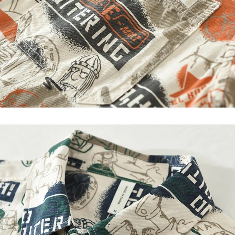 Summer Fashion Short Sleeve Printed Shirts Short Sleeve Men's Casual Shirt Youth Streetwear Funny Shirt Pure Cotton Men Tops