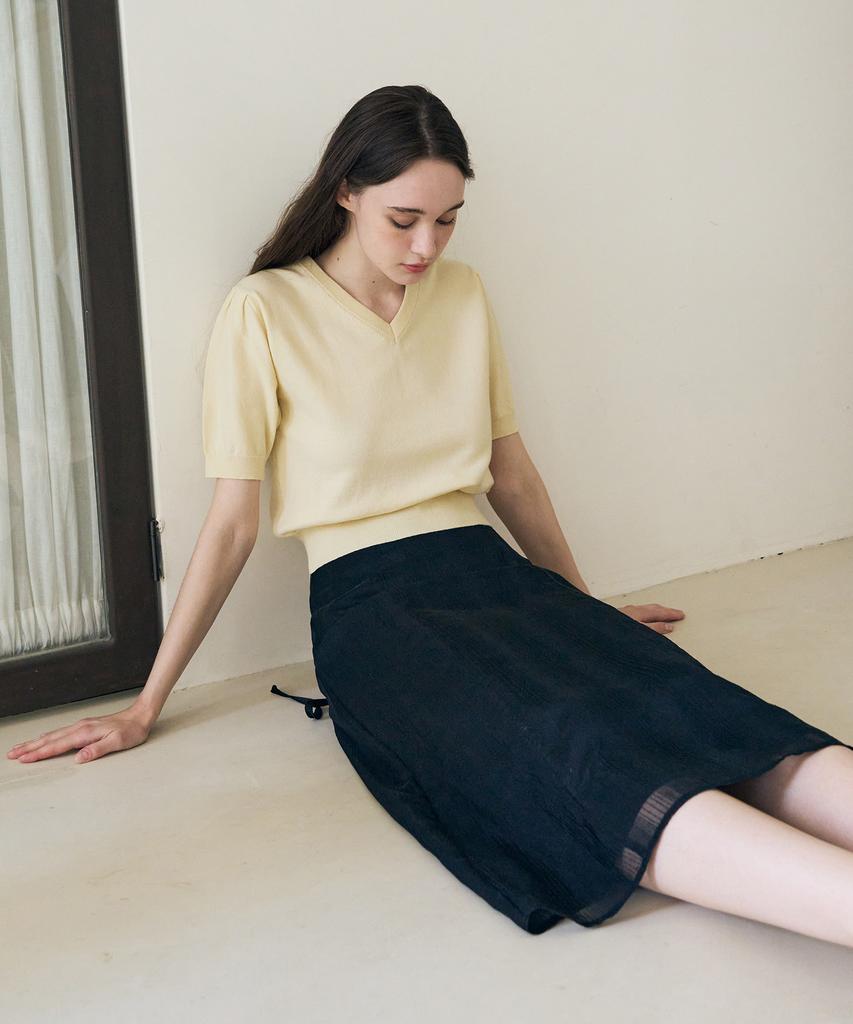 Deuloupisumeon V-Neck Puff Short Sleeve Cotton Knit [Cream]