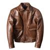 Thick 1.5mm Waxed Full Grain Leather Jacket for Men Large Size with Lapel