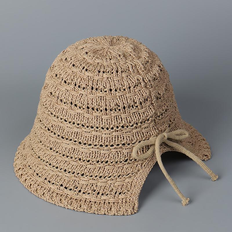 Milk silk bucket hat female bow summer split fork hollow breathable fisherman sun hat
