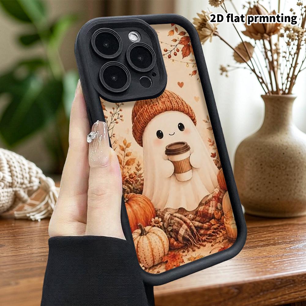 Phone Case: 2D Flat Design Suitable for iPhone 18 17 16 15 14 13 Pro Stepped Protective Case, Cute Little Ghost, Christmas and Halloween Gift