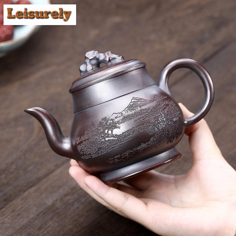 320ml Aesthetic Yixing Purple Clay Teapots Artists Handmade Pot Raw Ore  Antique Red Mud Kettle Chinese Zisha Tea Set Drinkware
