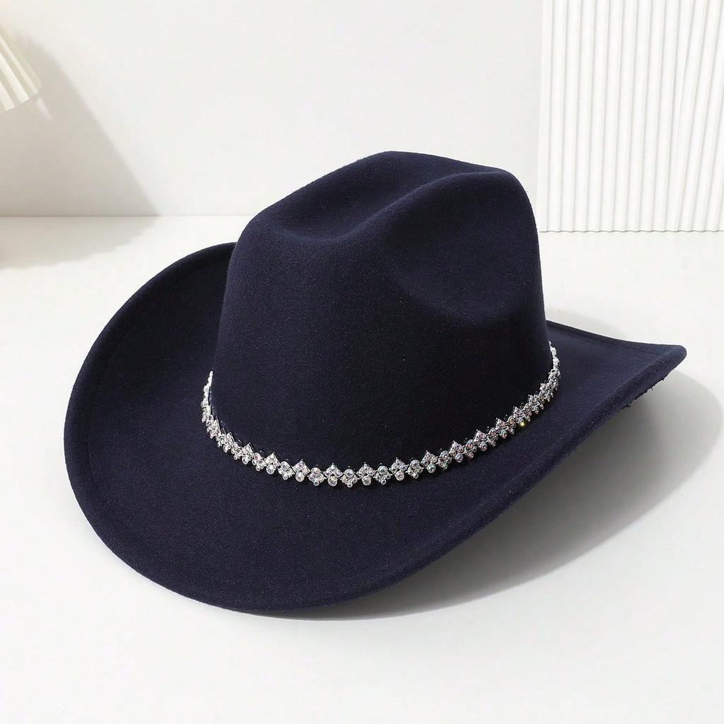 European and American zircon heart-shaped western cowboy hat full of super glittering opal jazz hat men's and women's party casual felt hat