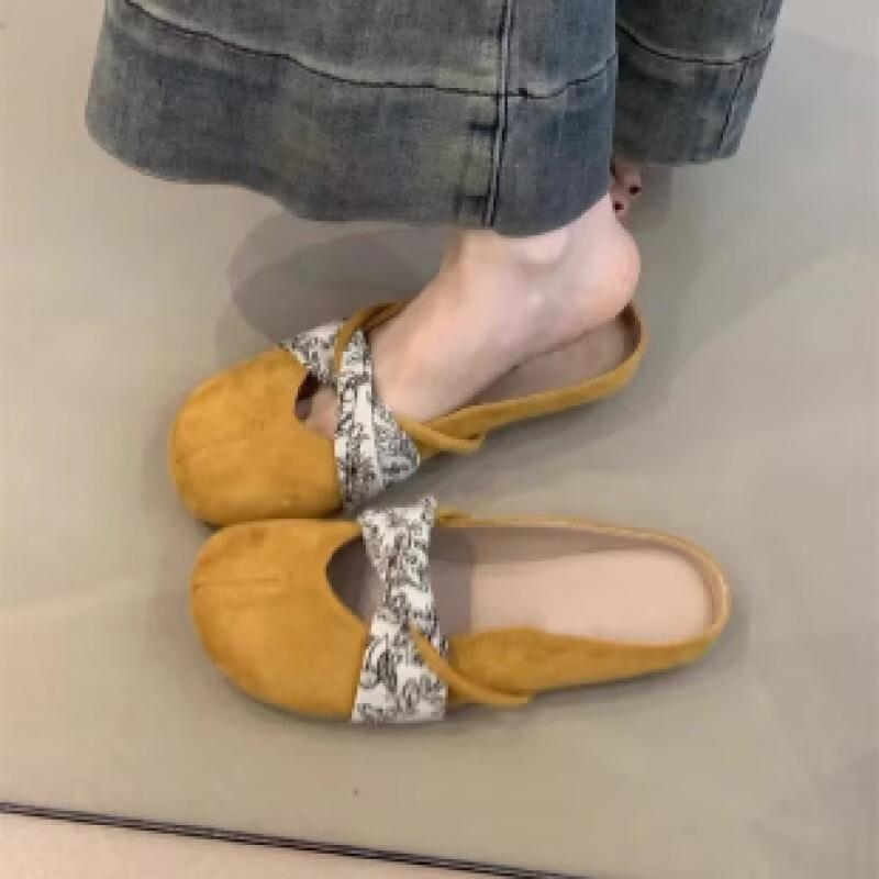 Popular flat-bottomed small fragrant wind bag head half slippers women's shoes 2025 summer new models wear comfortable and trendy slippers women