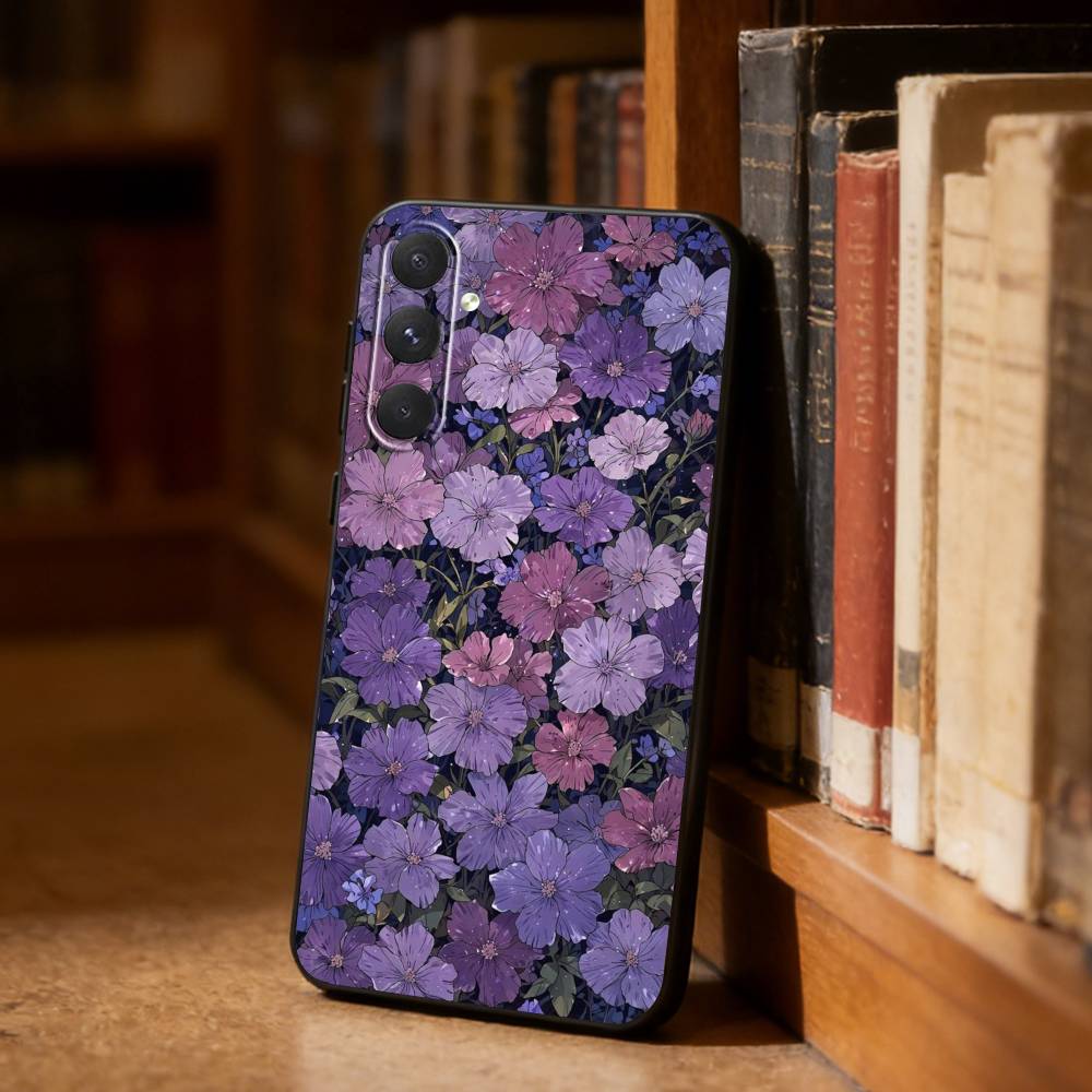 Flowers art Phone Case For Samsung S26,S25,S24,S23,S22,S21,Ultra,Plus,FE Black Soft Cover