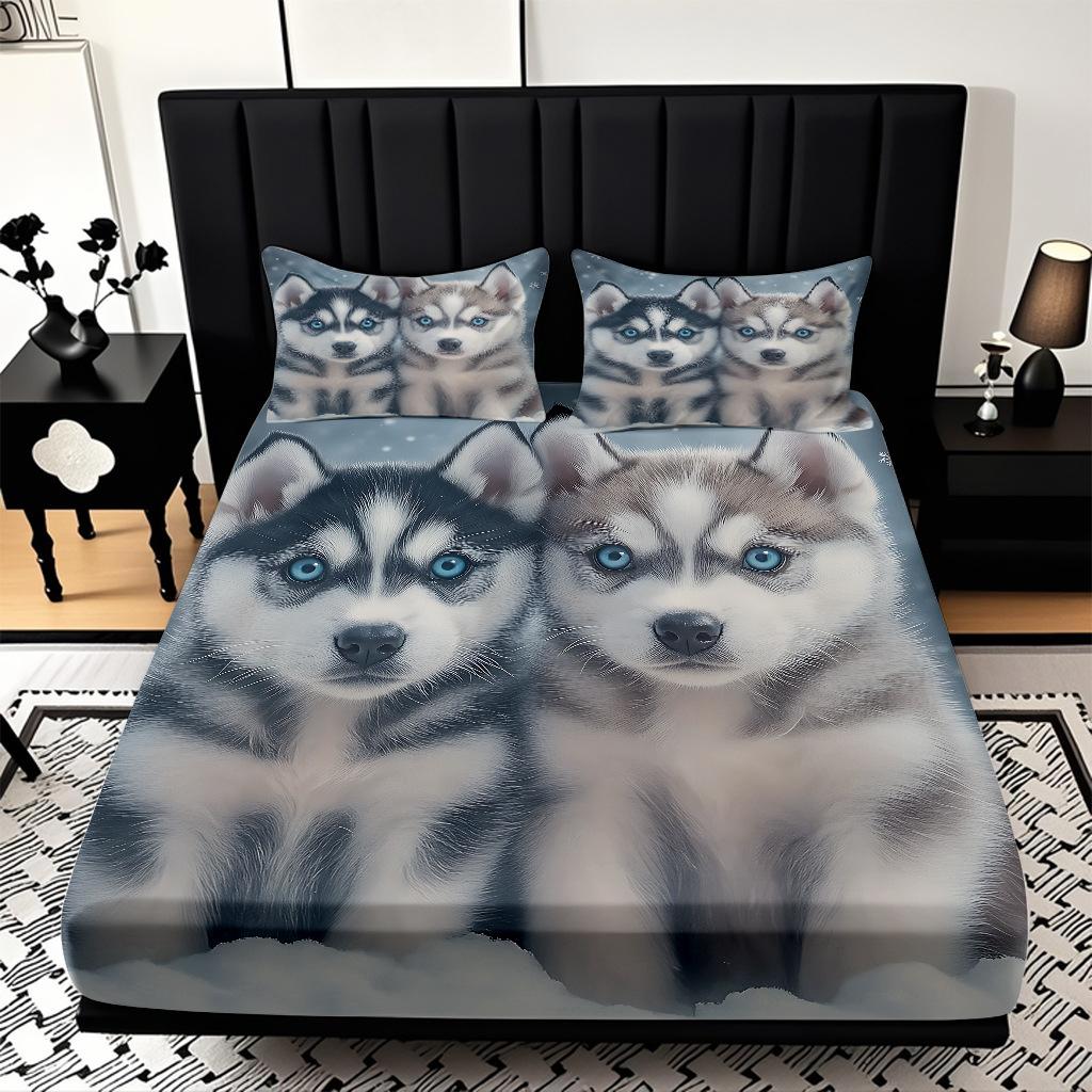 High Definition Digital Printing Cute Puppy Pattern Skin-Friendly Polished Mattress Three-Piece Set