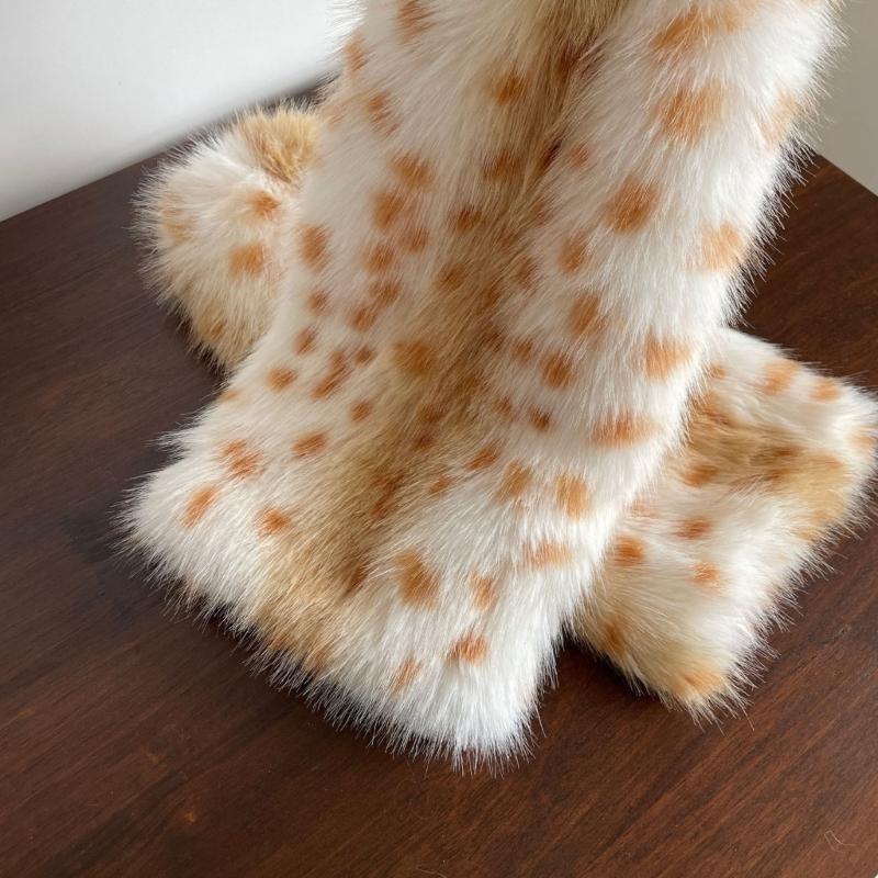 Coprigambe Pellicciati Ispessiti da Donna Lunghi Comodi Polsini per Stivali per Calore alla Moda Scaldamuscoli Peluche Morbidi con Fantasia Leopardo