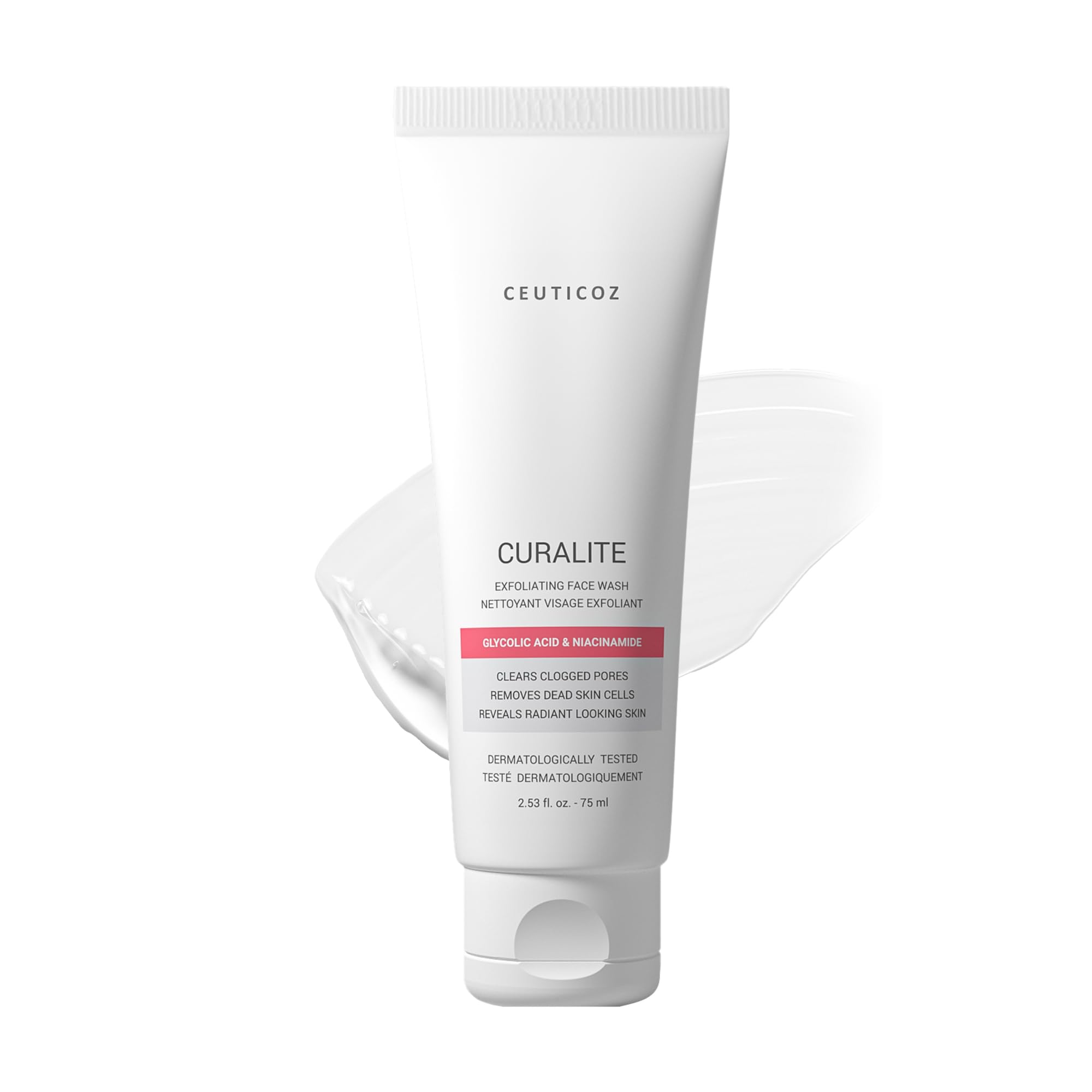Ceuticoz Curalite Exfoliating Facewash | For Dullness & Uneven Skin Tone | Gently exfoliates & refines texture | Glycolic Acid & Niacinamide | All