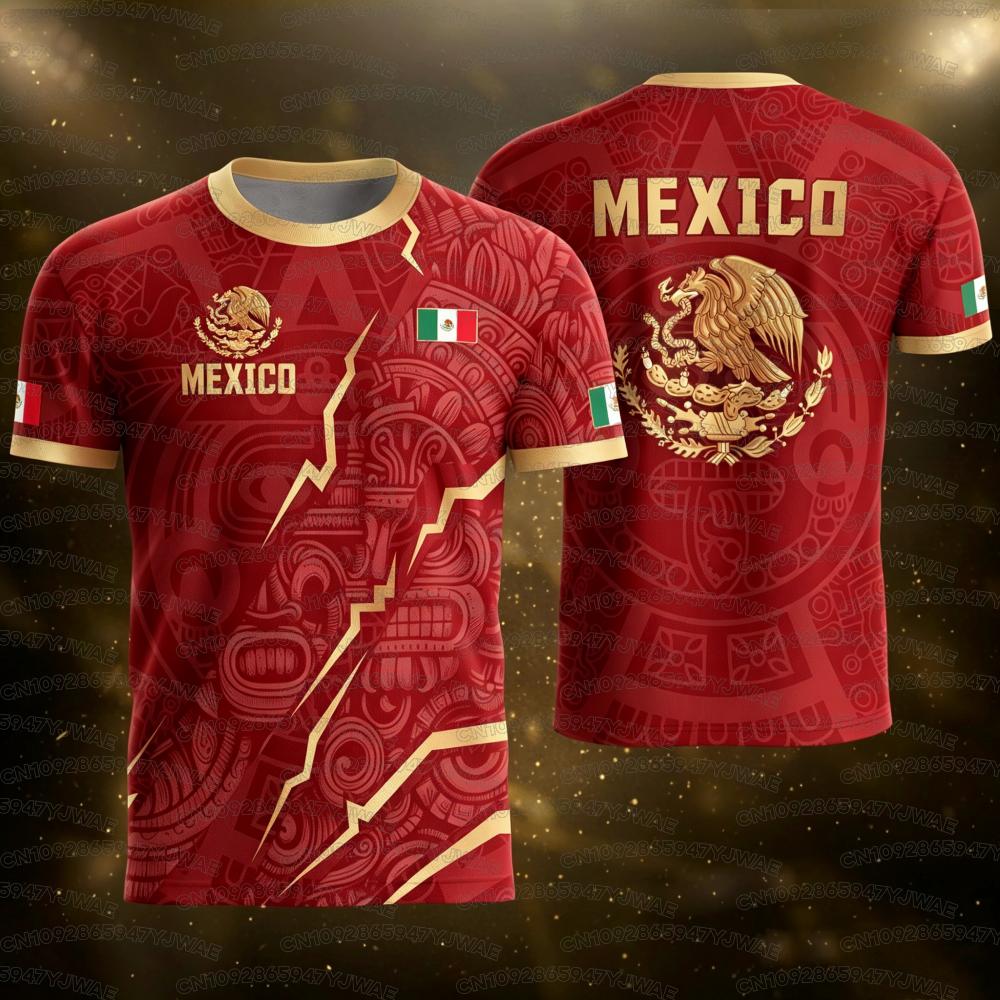 2026 Mexico National Flag Print Men's Women's Short Sleeve T-shirt 3D Print Tees Outdoor Soccer Jersey Sports Casual Tops