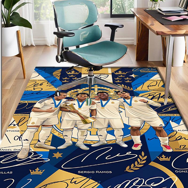 Real Madrid Football Pattern Rug, Indoor/Outdoor Mat, for Picnic, Gameroom, Bedroom, Office, Living Room, Home Decor Carpet, Birthday Gift