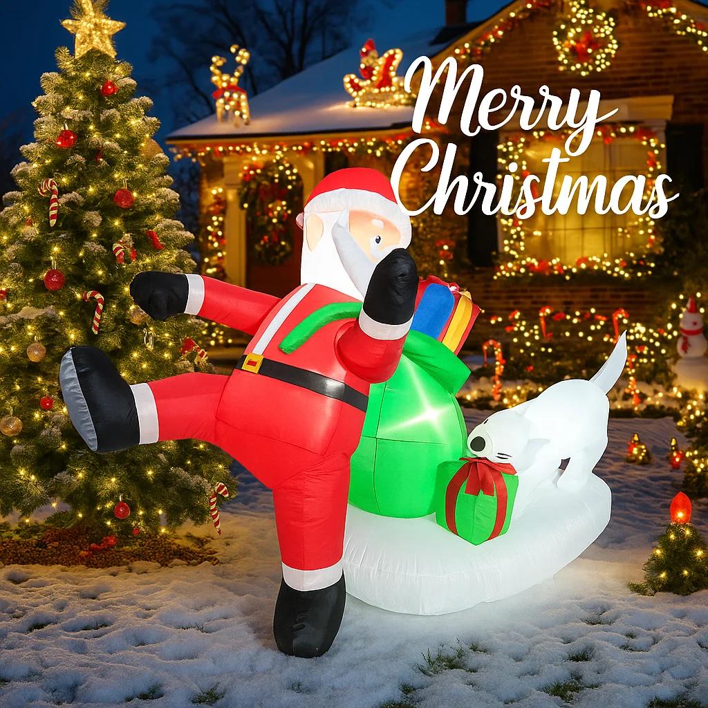 6.8FT Xmas Holiday Inflatable Yard Decoration Santa Gift Bag Polar Bear LED Christma Decor Toy Supplies Home Decor Ornament Gift