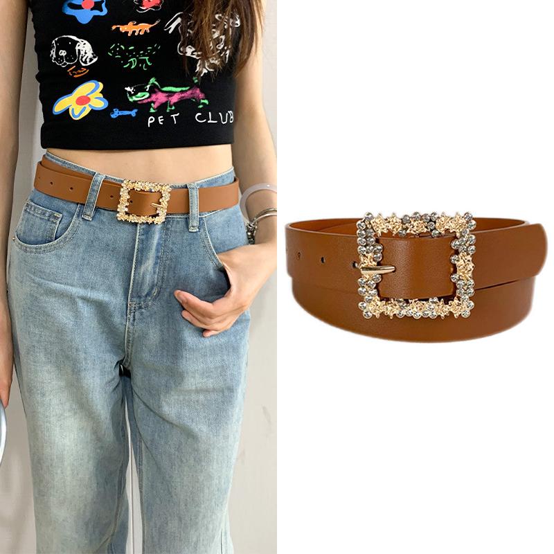 Women'S Belt Vintage Carved Needle Buckle Punk Hip Hop Rock Style Jeans Belt Y2K Belt Pu Leather Belt