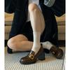 Lan Cabinet 2025 New Retro Square Head Thick Heel One Pedal Loafers High Heel Small Leather Shoes Women's British Style Shoes