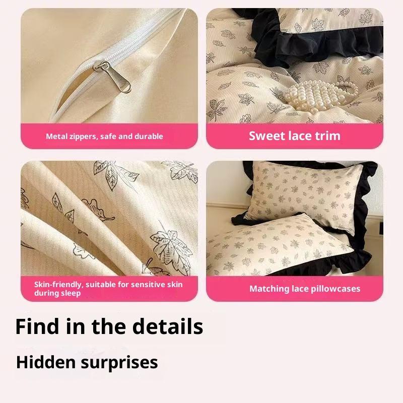 French Style Pure Cotton Four-piece Set 100% Cotton Sheets Lace Quilt Cover Pastoral Style Bedding