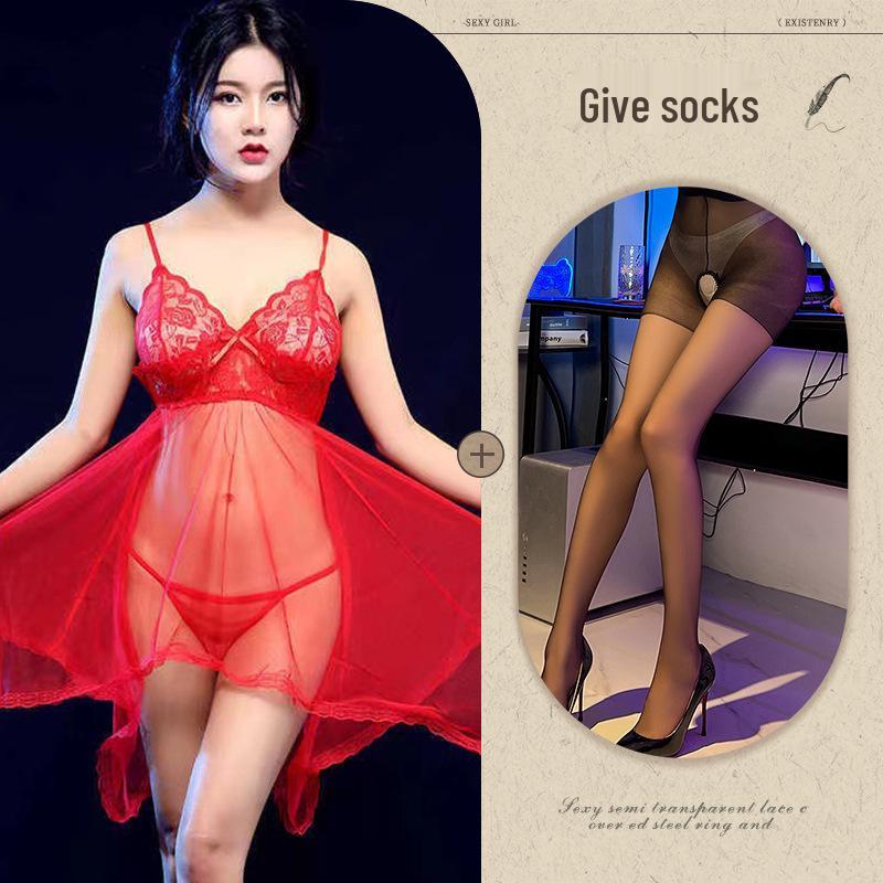 Damska Seksowna Bielizna z Siateczki i Koronki - Przezroczysta Koszula Nocna Plus Size na Wszystkie Sezony