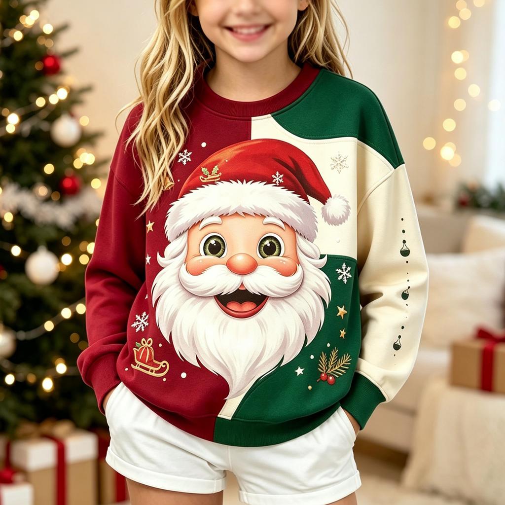 Boys Girls Kids Christmas Print Casual Comfortable Neck Long Sleeve Sweatshirt for Fall Winter