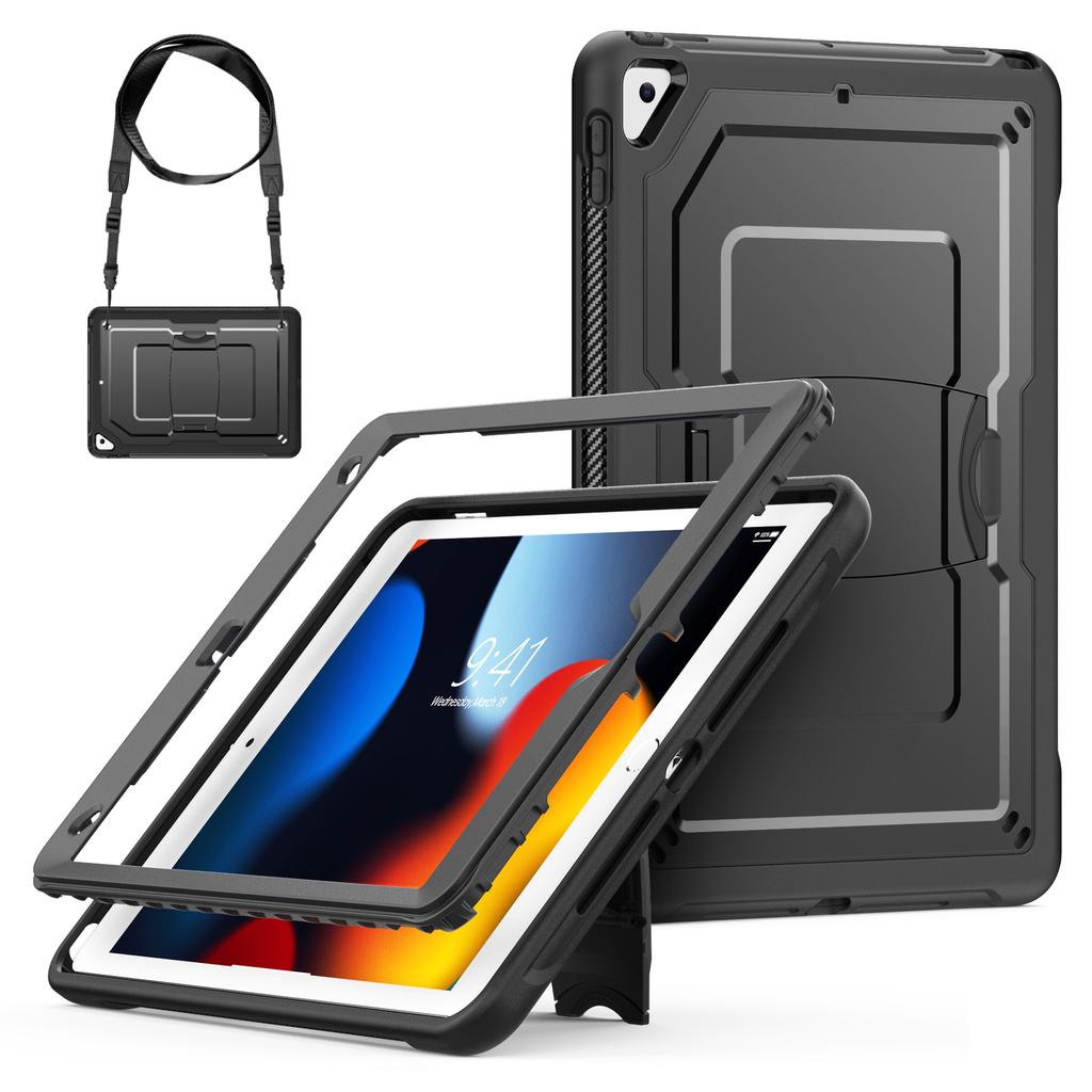 Kickstand PC + TPE Tablet Case with Shoulder Strap For iPad 10.2 (2021)/(2020)/(2019)/Air 10.5 inch (2019)/Pro 10.5-inch (2017)