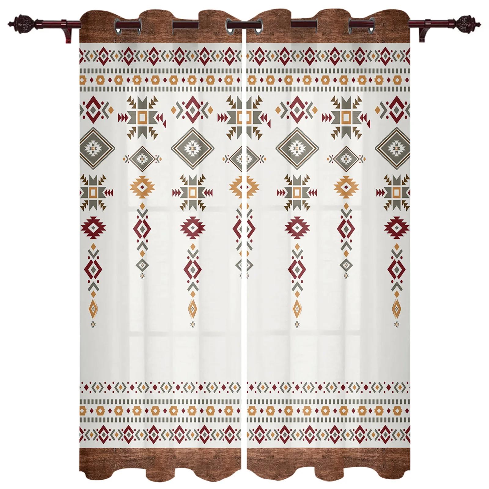 

Бохо Племенной Тотем Оконные Шторы Современный Европейский Стиль Шторы для Кухни Спальни Гостиной Фоновые Шторы 2 Панели (W50H130cm)-2pcs&Grommet Top