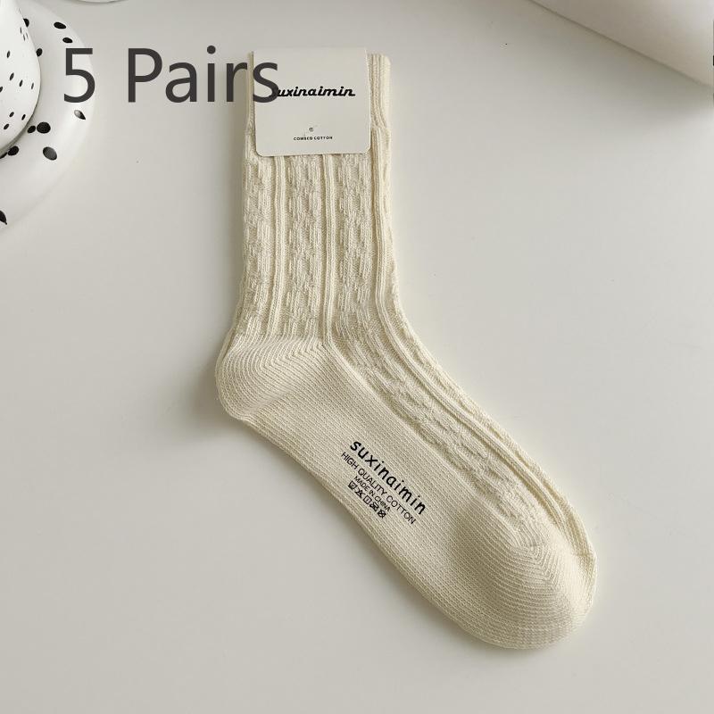 5 Pairs of Female Spring and Autumn Fashion New Pure Cotton Tube Pile Socks