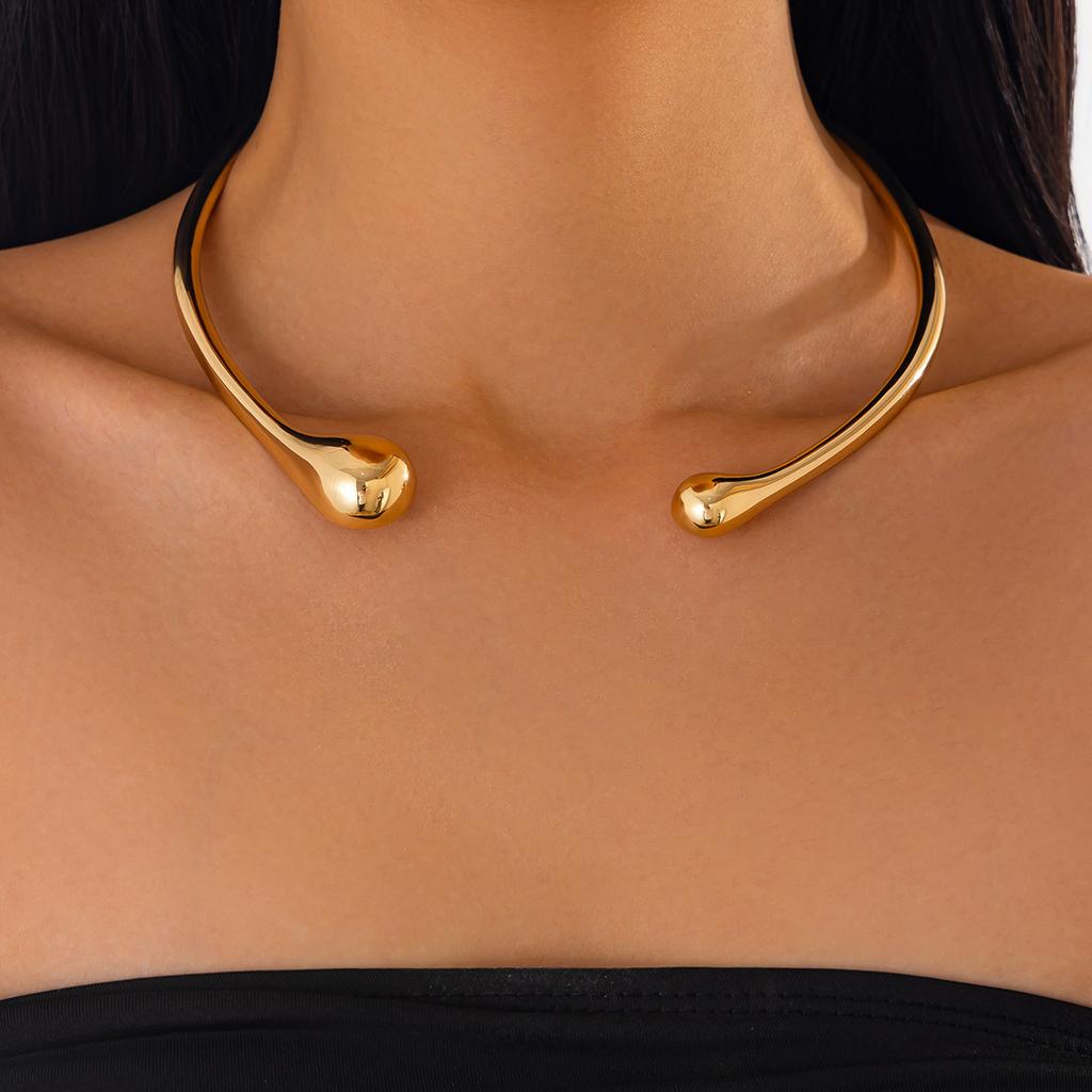 Doplňky Jednoduchý INS Větrný Slitina Hladký Prsten Krátký Choker Obojek Tvar Kapky Vody Lesklý Náhrdelník Ženy