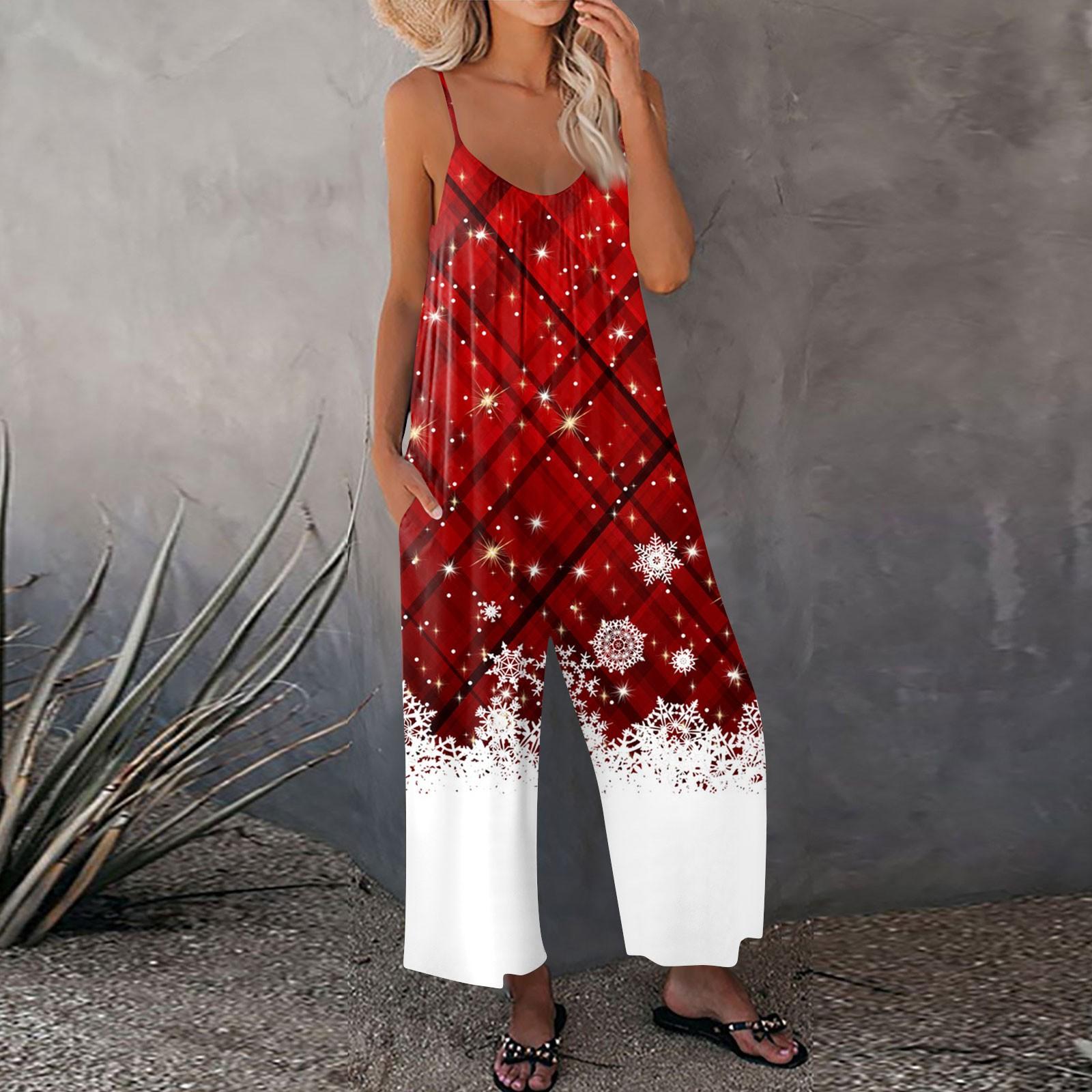 

Женский рождественский принтованный комбинезон, свободный, с регулируемыми подтяжками XL арбуз красный