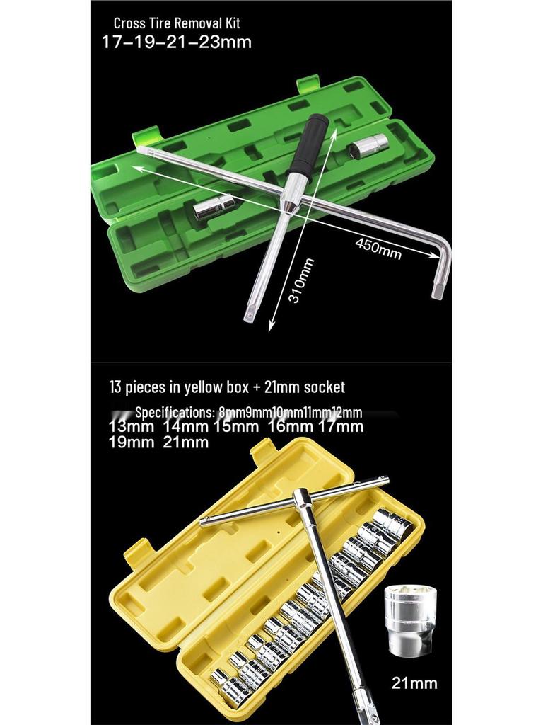 Multifunktionales T-Typ Sechskant-Steckschlüssel-Set für Autoreparatur und Reifenwechsel