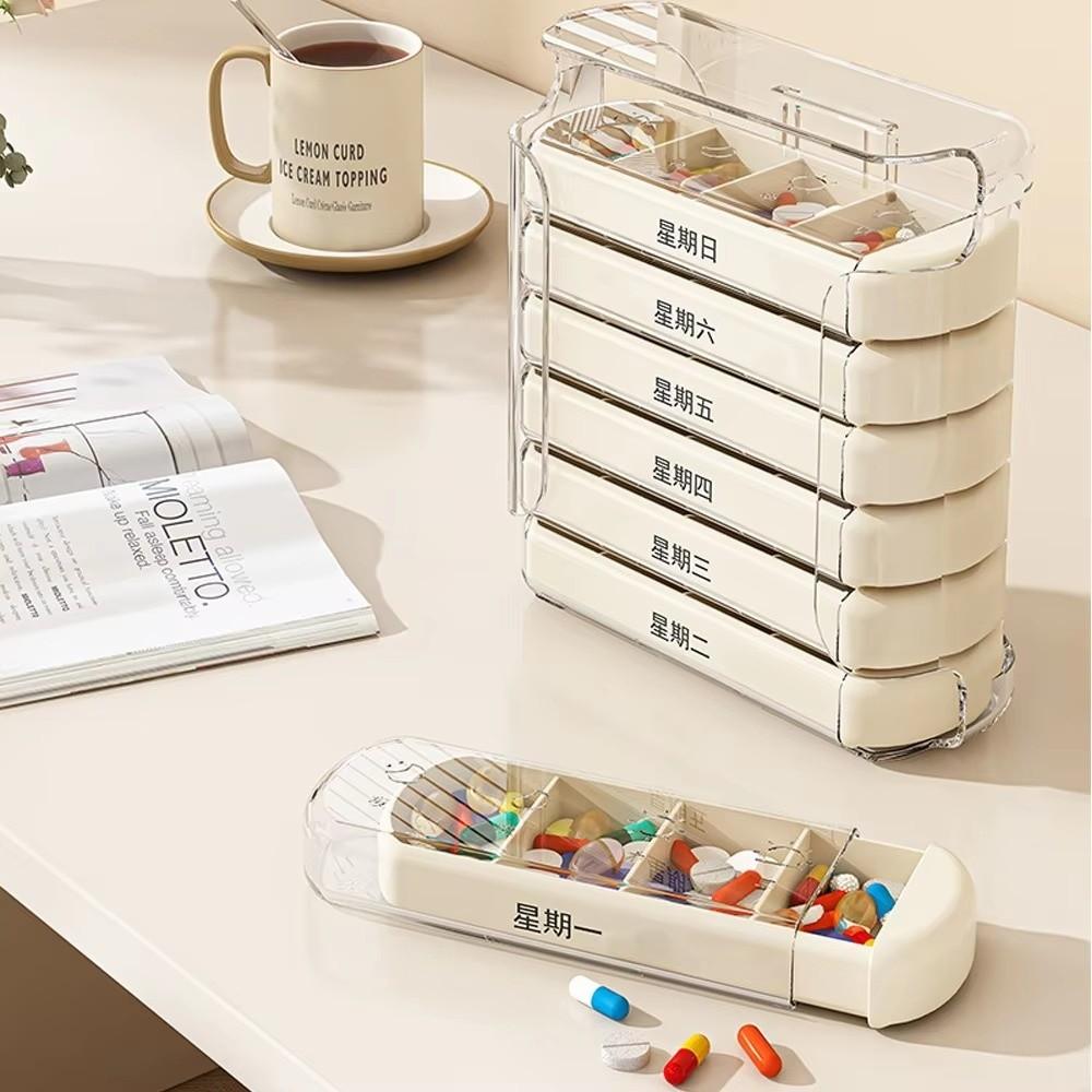 Drawer Designed 7 Day Pill Box 4 Grids Packing Box Portable Weekly Pill Organizer Box  for Elderly