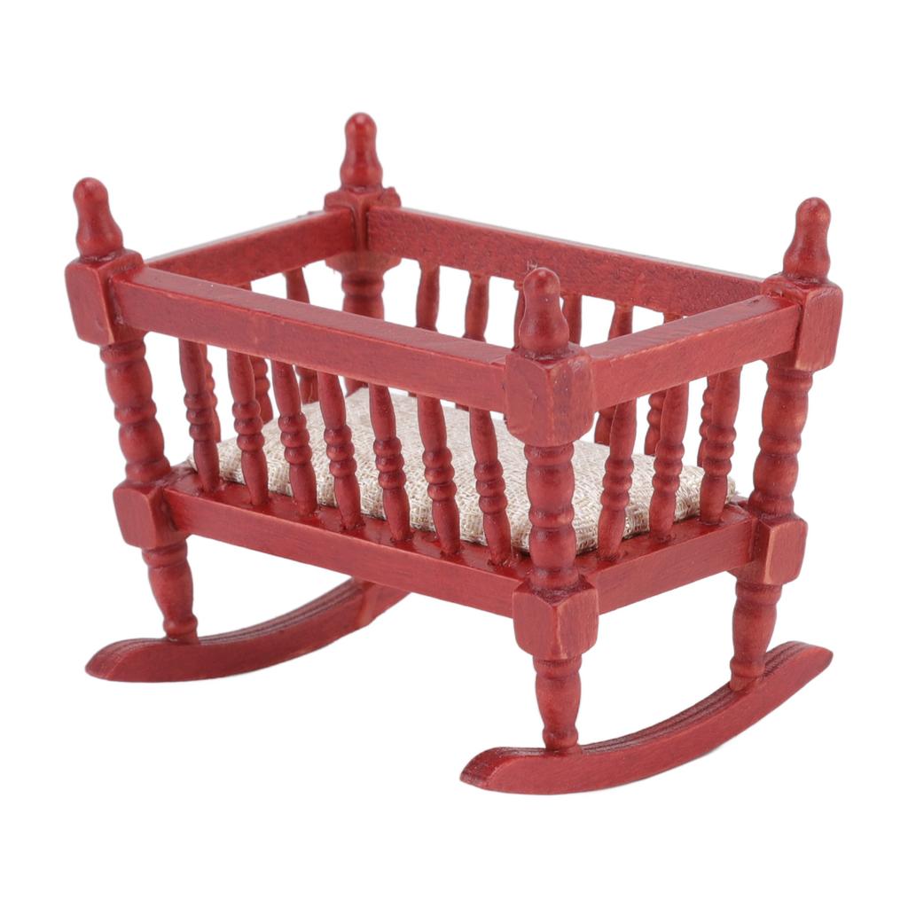 Miniature Baby Crib Safe Exquisite Glossy Vivid Red Wooden Doll House Crib for 1:12 Dollhouse