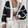 Women's Cardigan Autumn And Winter Jacket Collision Splicing Short Section Casual Loose Woven Jumper