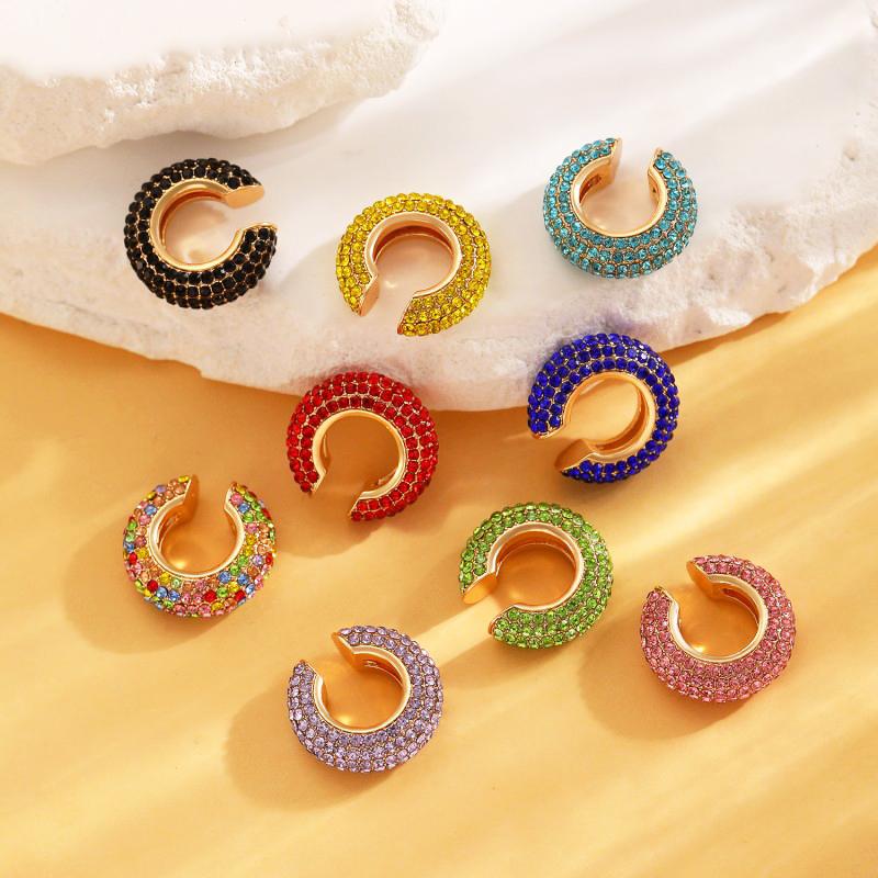 1 Stück Bunte Zirkon C-förmige Knorpel-Clip-Ohrringe Damen Exquisiter Luxus Ohne Piercing Kupfer-Ohr-Manschette Modeschmuck