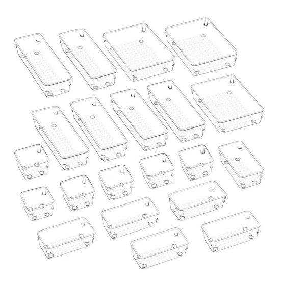 Desktop Storage Box Set Clear Drawer Organizer Stackable Anti-Slip Containers Multi-Size Organizers Set for Makeup Bathroom Kitchen