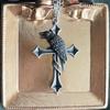 Gothic Punk Black Raven Cross Necklace: Trendy, Versatile Men's Jewelry in Euro-American Retro Dark Style.