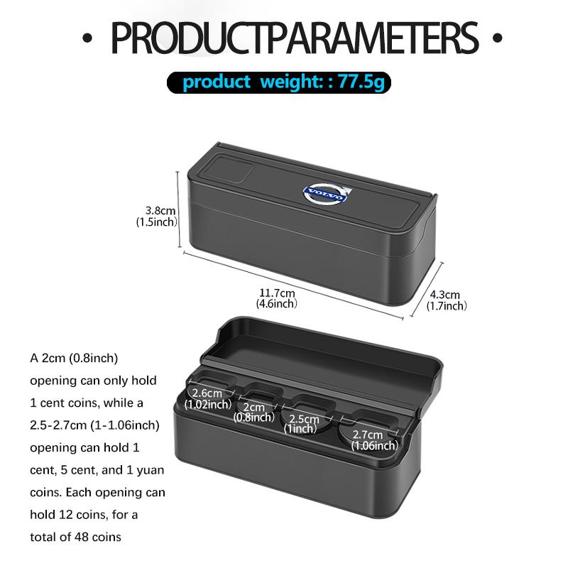 For Volvo Car Euro Coin Case Money Container Organizer Storage Box Purse V40 V60 C30 C70 S60 S80 S90 XC40 XC60 XC70 XC90 T6