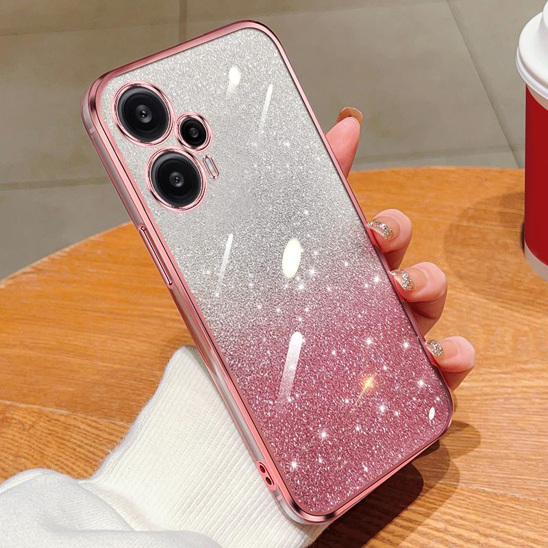 KEYSION Luxury Plating Glitter Phone Case for Xiaomi POCO F5 Transparent Soft TPU Shockproof Back Cover for POCO F5 Pro