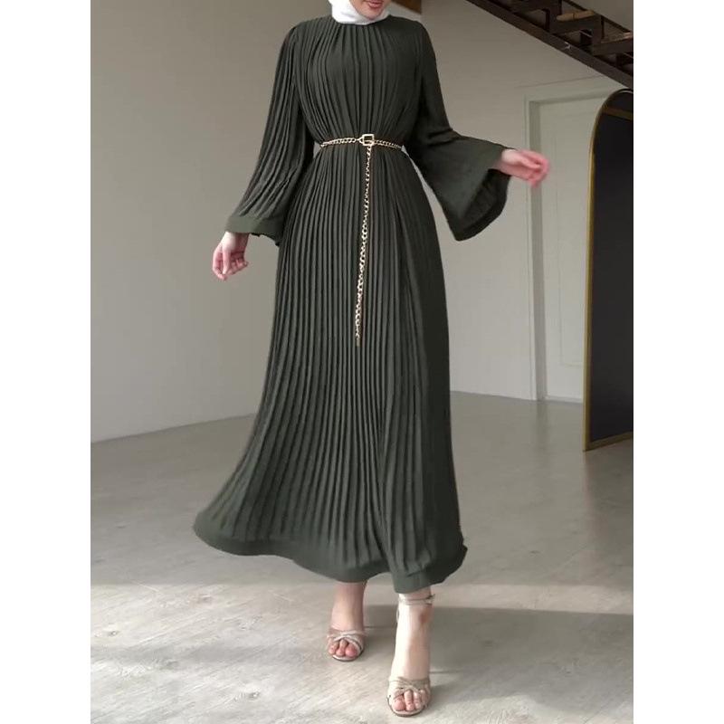 2025 Sommer Europäisches & Amerikanisches Muslimisches Falten-Locker-Einfarbiges Modekleid