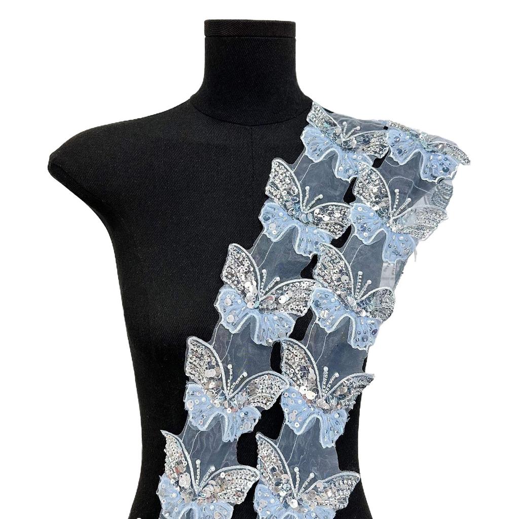 Eye-Catching Butterfly Fabric Applique Sequined Sewing On Patches for Wedding/ Evening Dress Clothing Patches