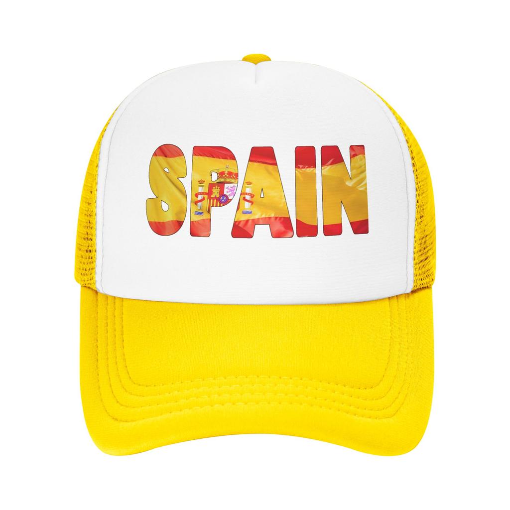 SPAIN Flag Sun Hats Trendy FeUnisex Unisex Mesh Trucker Hat Breathable Print Outdoor Gym Snapback Cap Gift Idea