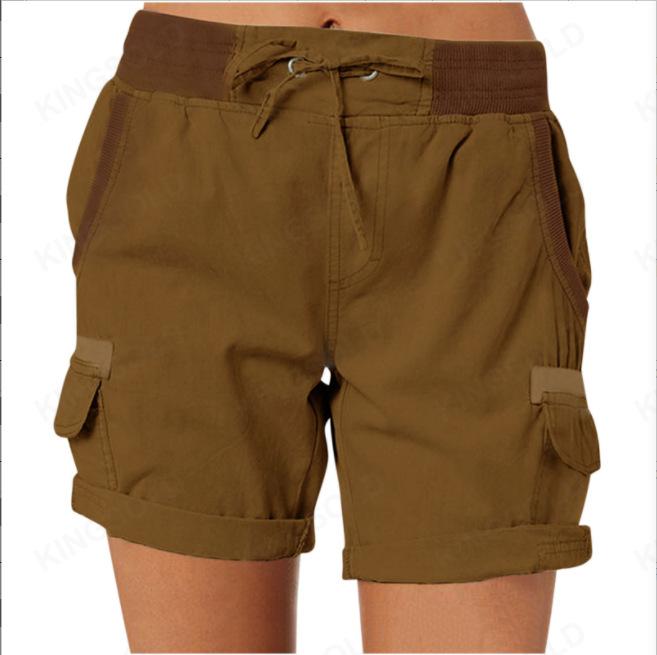 Women Shorts Cargo Pants Shorts Elastic Waist Short Pants Cotton Linen Pocket Summer Beach Solid Color Sliming Comfot Breathable