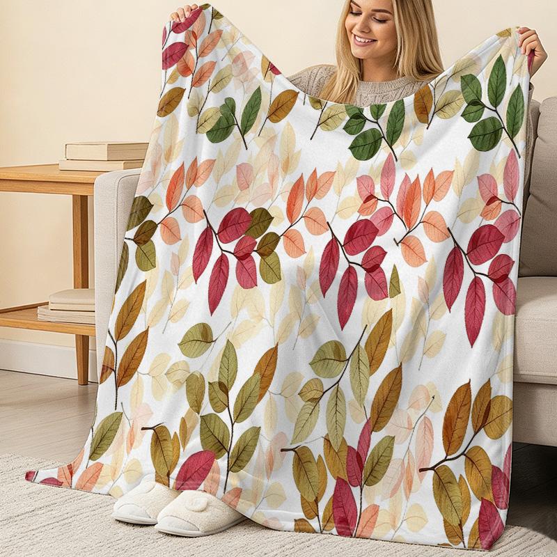 Plush Flannel Throw Blanket Leaf Pattern, Machine Washable, Soft, Cozy, Warm & Decorative, Ideal for Home Decor, Office Napping, Daily Use