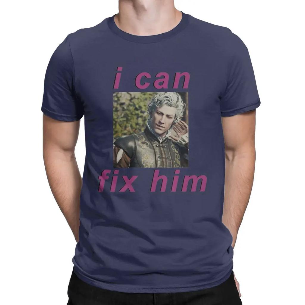 Astarion I Can Fix Him T Shirt for Men Cotton Vintage T-Shirts Crewneck Baldurs Gate Tee Shirt Short Sleeve Clothing Gift Idea